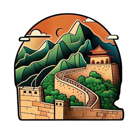 Premium Photo Cartoon Sticker Of The Great Wall Of China A Famous