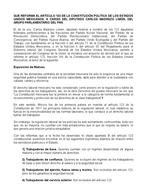 Articulo 123 De La Constitucion Politica De Los Estados Unidos