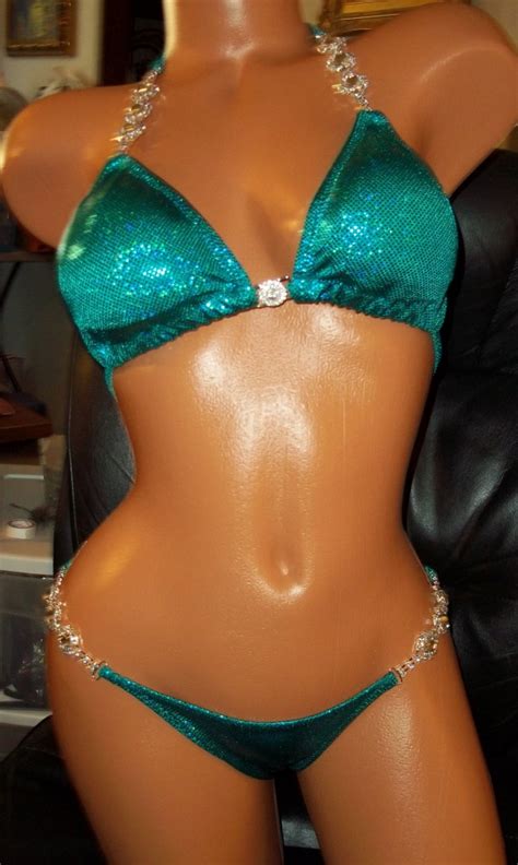 Style 1032 Jade Metallic Hologram Competition Bikini With Rhinestone