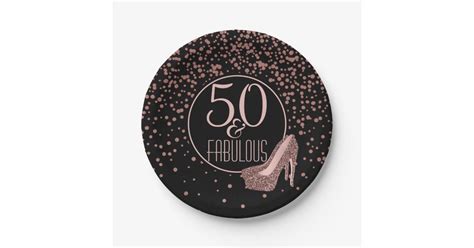 Fabulous 50th Birthday Party Rose Gold Black Paper Plate