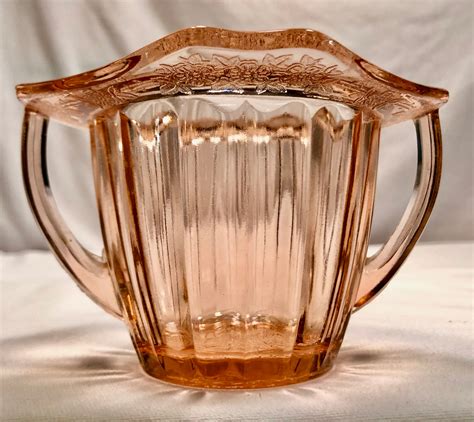 Vintage Blush Pink Depression Glass Sugar Bowl With Handles Adam