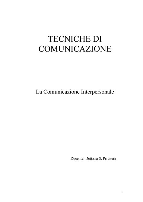 Dispensa Privitera La Comunicazione Interpersonale Tecniche Di