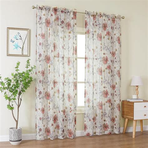 Owenie Crushed Sheer Curtains 96 Inch Length 2 Panels Set