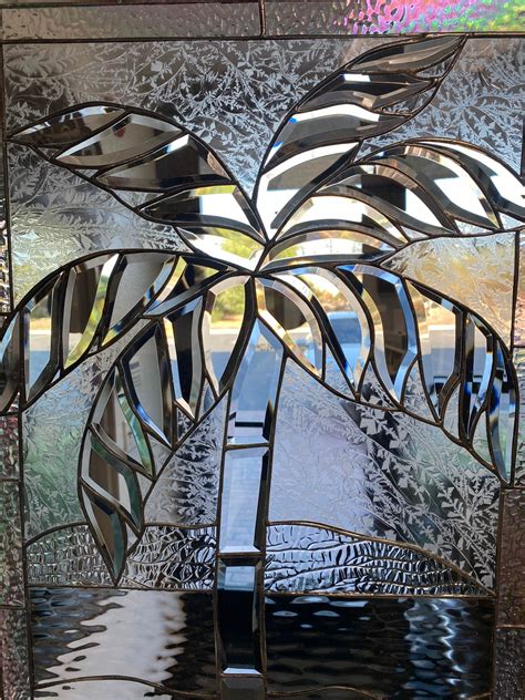 All Clear Beveled Palm Tree Stained Glass Window Panel Clear Etsy