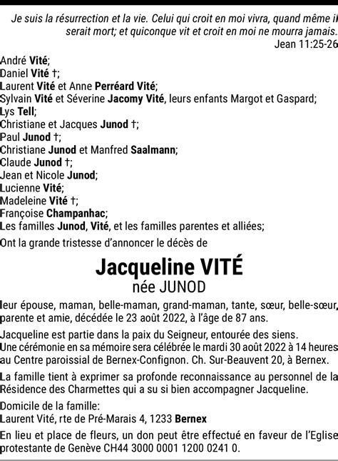 Jacqueline Vité Junod Hommages