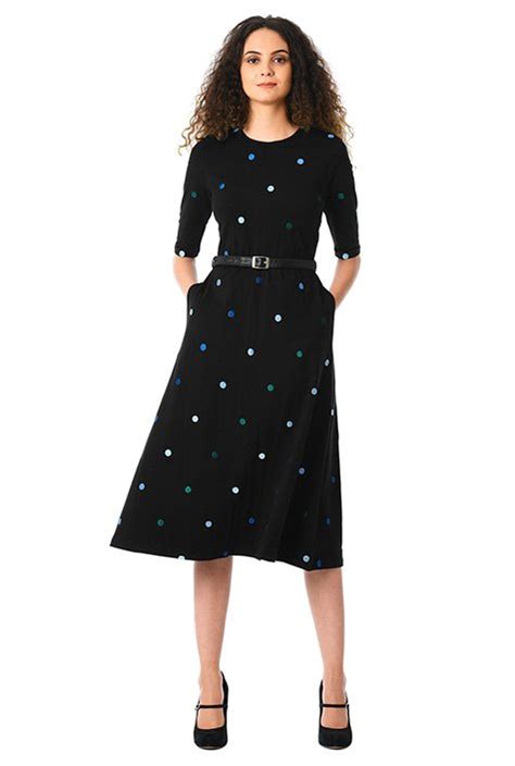 Shop Polka Dot Embellished Cotton Knit Belted Dress Eshakti