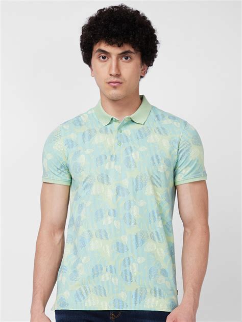 Spykar Slim Fit Green Polo T Shirt For Men