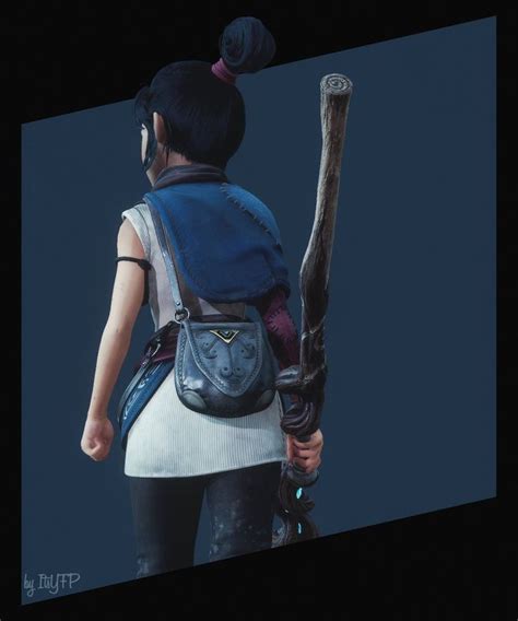 A Woman With A Back Pack Is Holding A Baseball Bat And Wearing A Blue