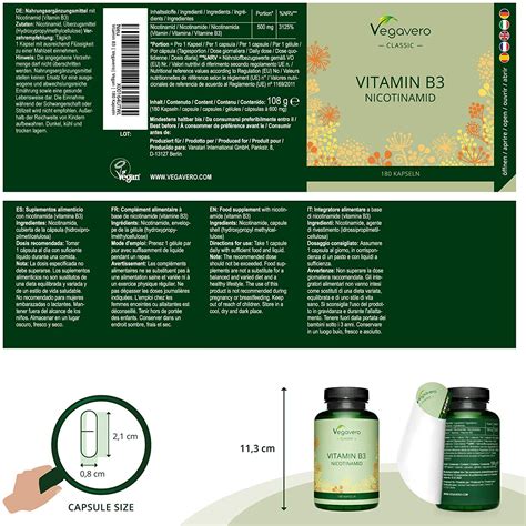 Vegavero Vitamin B3 Nicotinamide 500 Mg Niacinamide Free 180 Capsules فيتامين ب3 500مجم 180