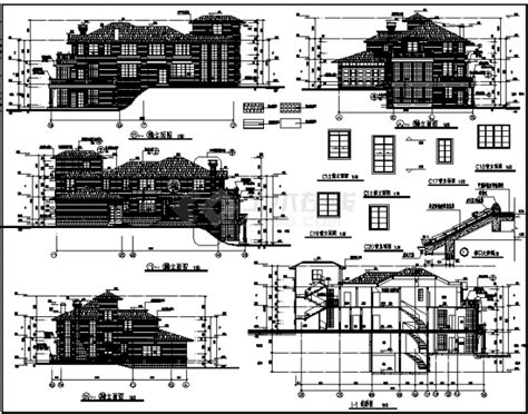 别墅设计某山庄三层现代农村自建k型别墅建筑施工cad图纸别墅建筑土木在线