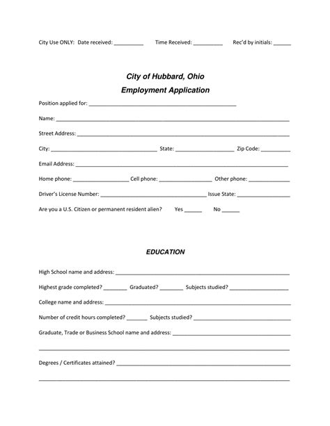 City Of Hubbard Ohio Employment Application Fill Out Sign Online