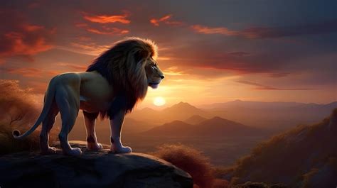 Premium Photo | Lion king with sunset in background