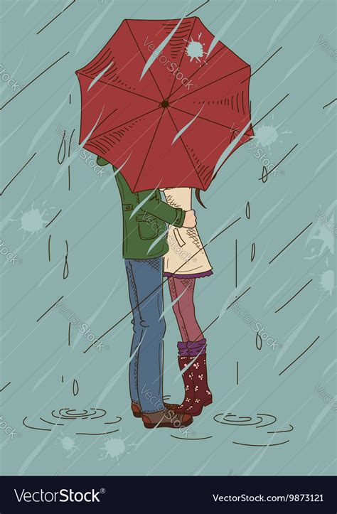 Young Couple Kissing Under An Umbrella Royalty Free Vector