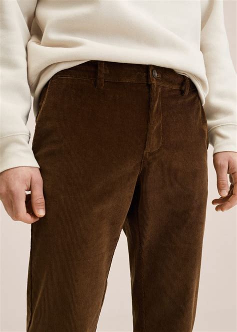 Tapered Cropped Corduroy Trousers Men Mango Man United Kingdom Corduroy Pants Men Brown