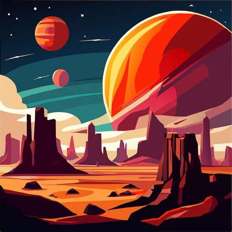 Paisaje De Planeta Alienígena Con Ilustración De Vector De Superficie Rocosa Vector Premium