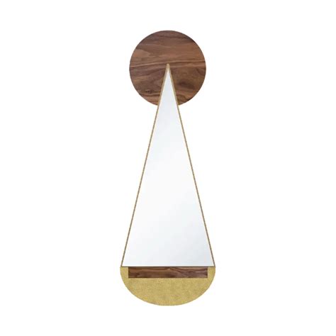 Triangle Shape Wall Mirror Brass And Walnut Eco Friendly And Handmade