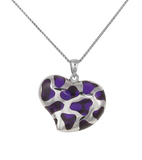 Sterling Silver And Purple Resin Heart Pendant Without Chain