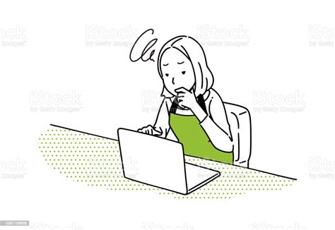 A Housewife Who Operates A Personal Computer Stock Illustration