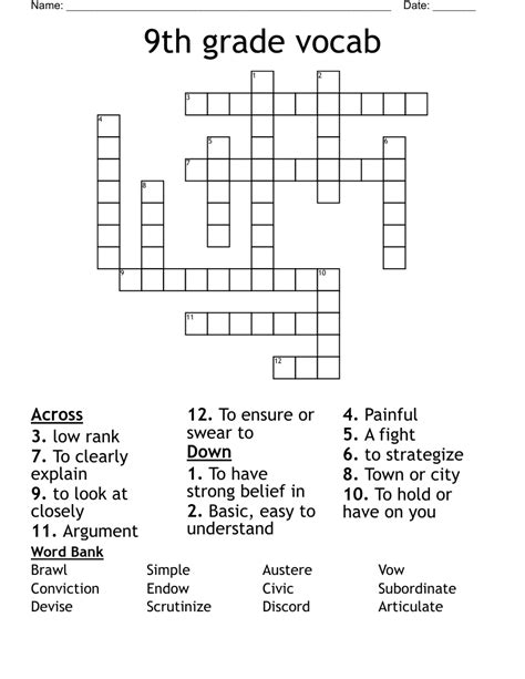 9th Grade Vocab Crossword Wordmint