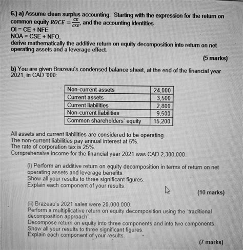 6 A Assume Clean Surplus Accounting Starting With