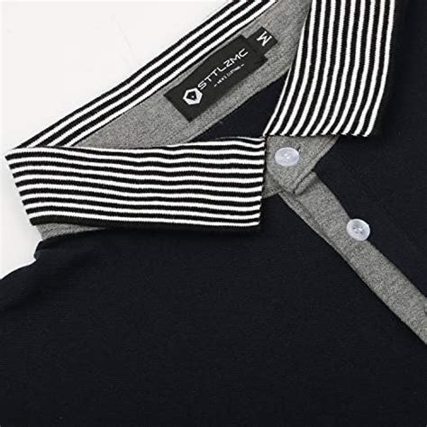 Sttlzmc Mens Casual Cotton Polo Shirts Long Sleeve Striped Collar T Shirts With Pocket Amazon