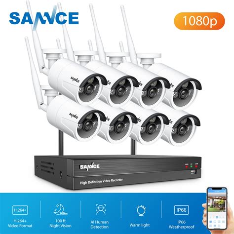 SANNCE 8CH NVR Ultra HD 2MP CCTV Wireless System IP66 Outdoor AI Human