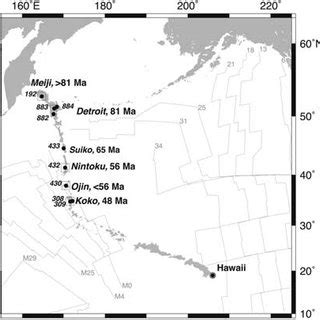 Map of the Hawaiian Ridge-Emperor Seamount Chain and surrounding area ...