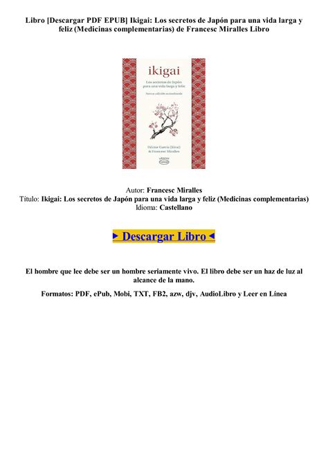 Descargar Libro Ikigai Los Secretos De Jap N Para Una Vida Larga Y