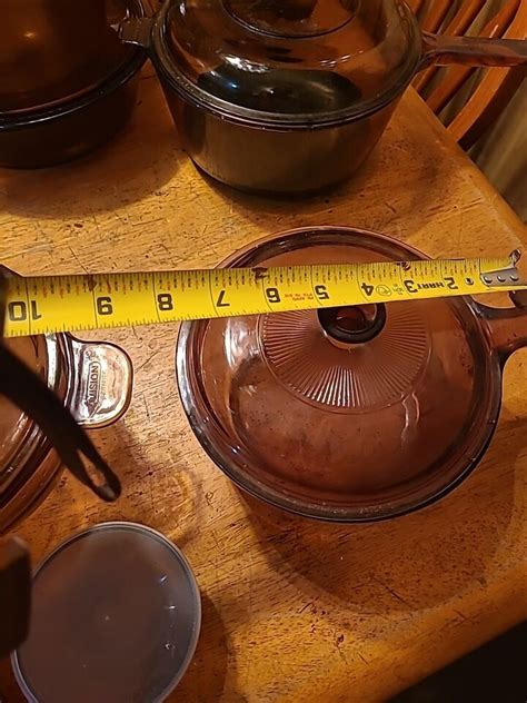 Vintage Visions Cookware Amber Glass Set Pans Lid 10pc Corningware