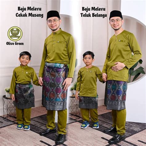 AL HAMQA OLIVE GREEN BAJU MELAYU MODEN SEDONDON AYAH DAN ANAK CEKAK