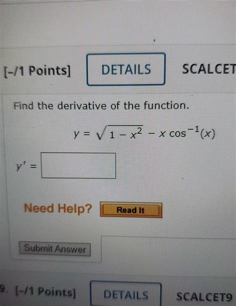 Solved Points Details Scalcet Find The Derivative Of Chegg