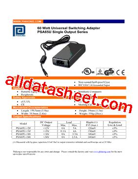 Psa U Datasheet Pdf Phihong Usa Inc