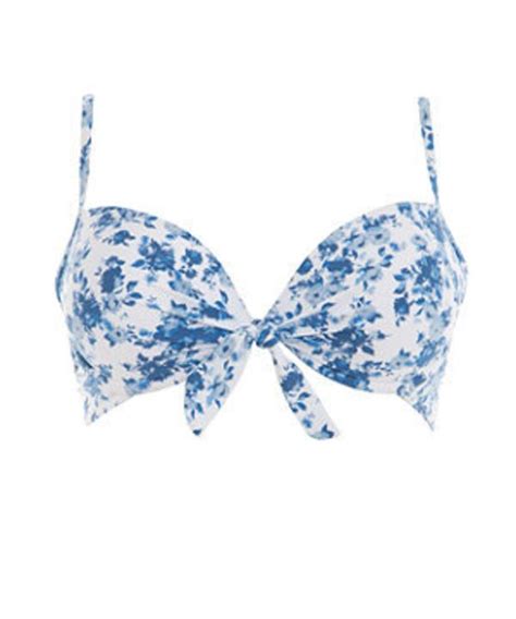 Blue And White Floral Bow Underwired Bikini Top Bikini Tops White