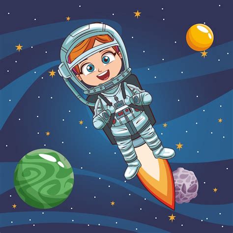 Niño Astronauta En El Espacio Vector Premium