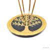 Porte encens Pierre Rond arbre de vie doré 10cm N15624 Kurma ch