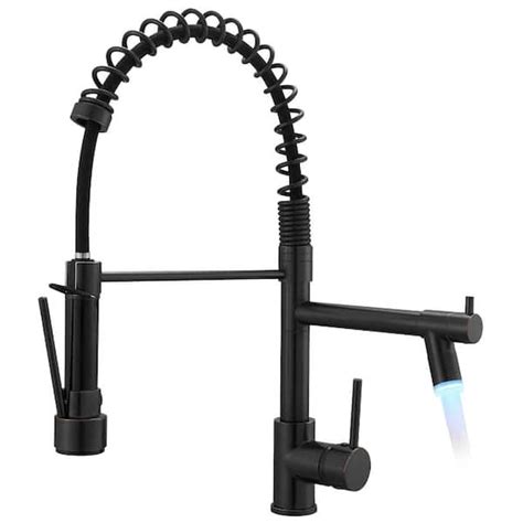 Flynama Single Handle Brass Led Pull Down Sprayer Kitchen Faucet With Advanced Spray In Black Xy