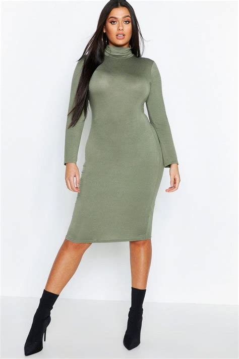 Plus Long Sleeve Turtleneck Midi Dress