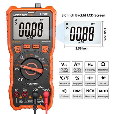 LOMVUM Digital Multimeter 6000 Counts Auto Ranging Voltage Tester