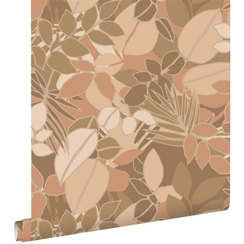 ESTAhome Behang Bladeren Donker Beige En Terracotta Roze 50 X 900