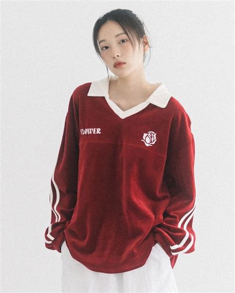 MUSINSA HAVISM OVERSIZE VELOUR V NECK L S TEE RED