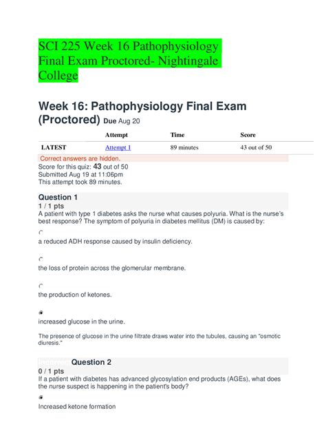 Sci Week Pathophysiology Final Exam Proctored Nightingale