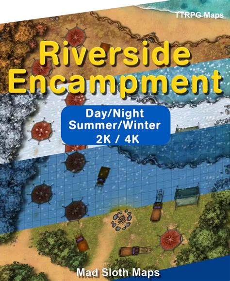 Riverside Encampment Ttrpg Fantasy Battle Maps 2k4k Mad Sloth Maps Drivethrurpg