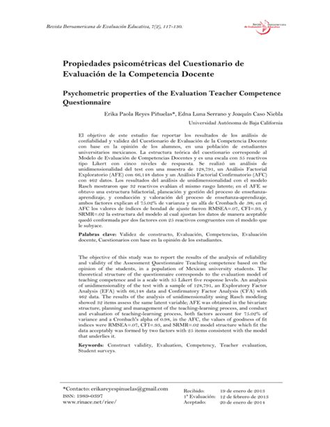 Propiedades Psicométricas Del Cuestionario De Evaluación