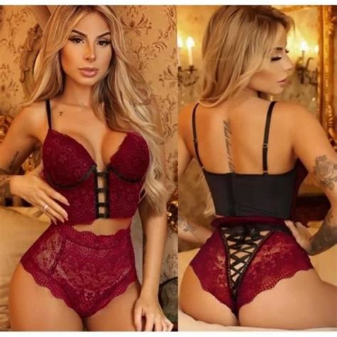 Coordonnes Ensemble Lingerie Lingerie Sexy Femme Pure Color Dentelle