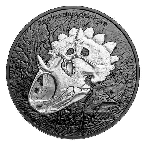 Discovering Dinosaurs Royal Horned Face Rhodium Plated Pure Silver Coin The Royal Canadian Mint