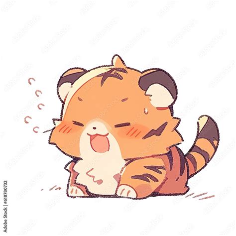 Cute tiger cub cartoon character illustration, Generative AI Stock ...