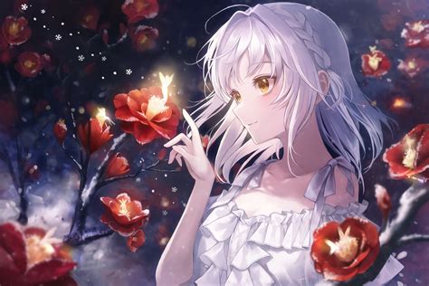 Anime Girl With Yellow Eyes And White Hair