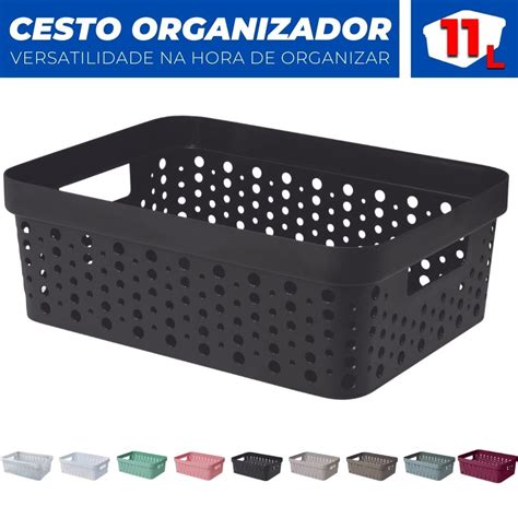 Cesto Organizador S Tampa Trama Rattan Litros Multiuso Pl Stico