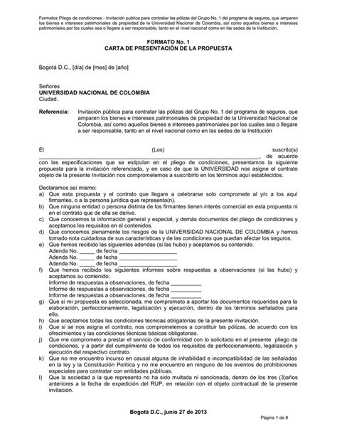 Formatos 1 Al 4 Del Pliego De Condiciones