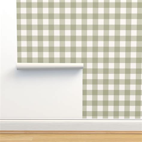 Gingham Plaid Check Sage Green And Wallpaper Spoonflower